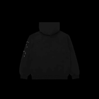 Black punk hoodie from Reselling Lab featuring bold graphic design and a relaxed fit, ideal for streetwear style.