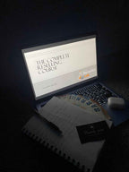 Open book titled "Complete Reselling Guide" by Reselling Lab, featuring detailed pages on reselling strategies and tips.