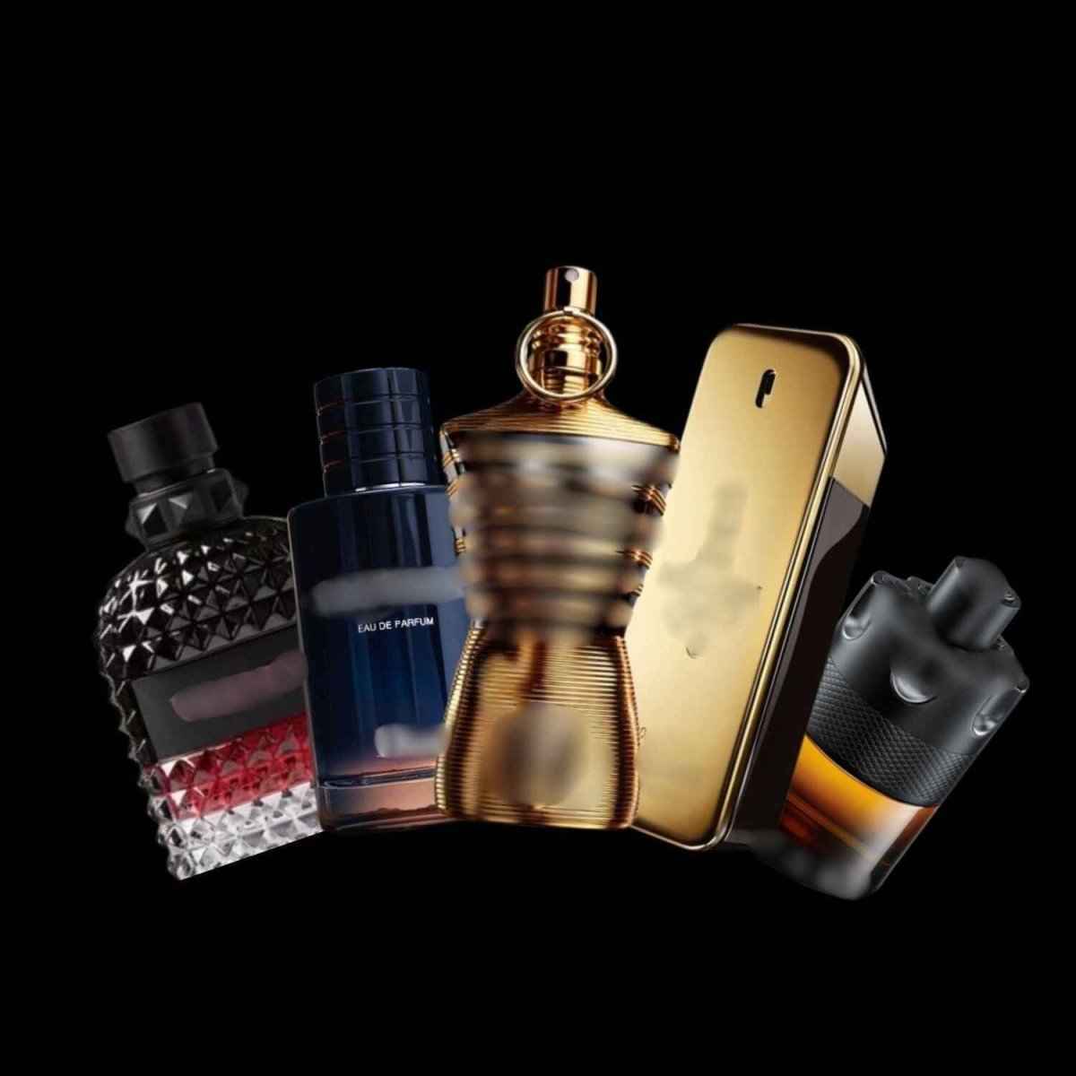Set of assorted fragrance bottles from Reselling Lab's Starter Fragrance Bundle, featuring various scents in stylish packaging.